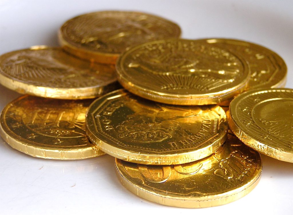 Gold chocolate coins given to children for Hanukkah celebrations