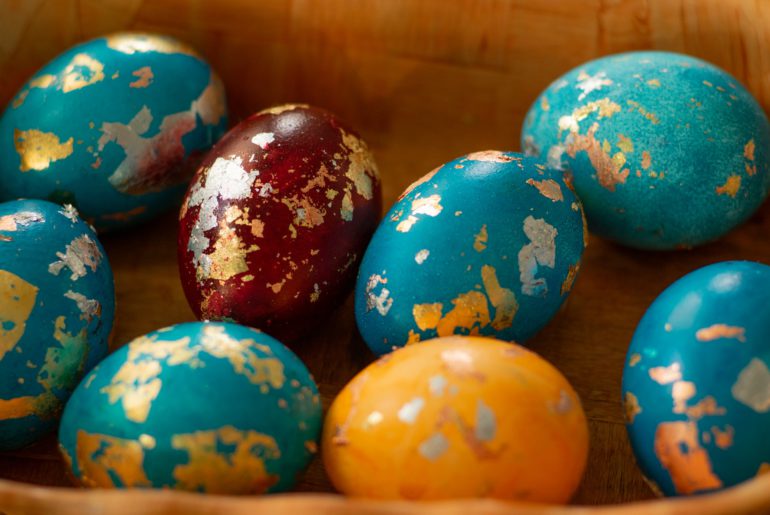 Easter Eggs: a hunt for the chocolatey truth Hand painted gold leaf decorations chocolate Easter eggs 2021