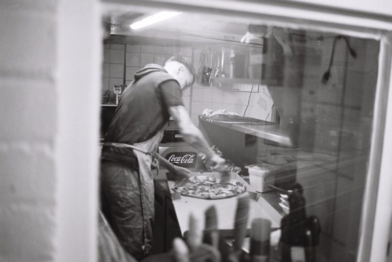 Discover: Vincenzo’s Pizza Black and White image of Vincenzo's Pizza in Watford
