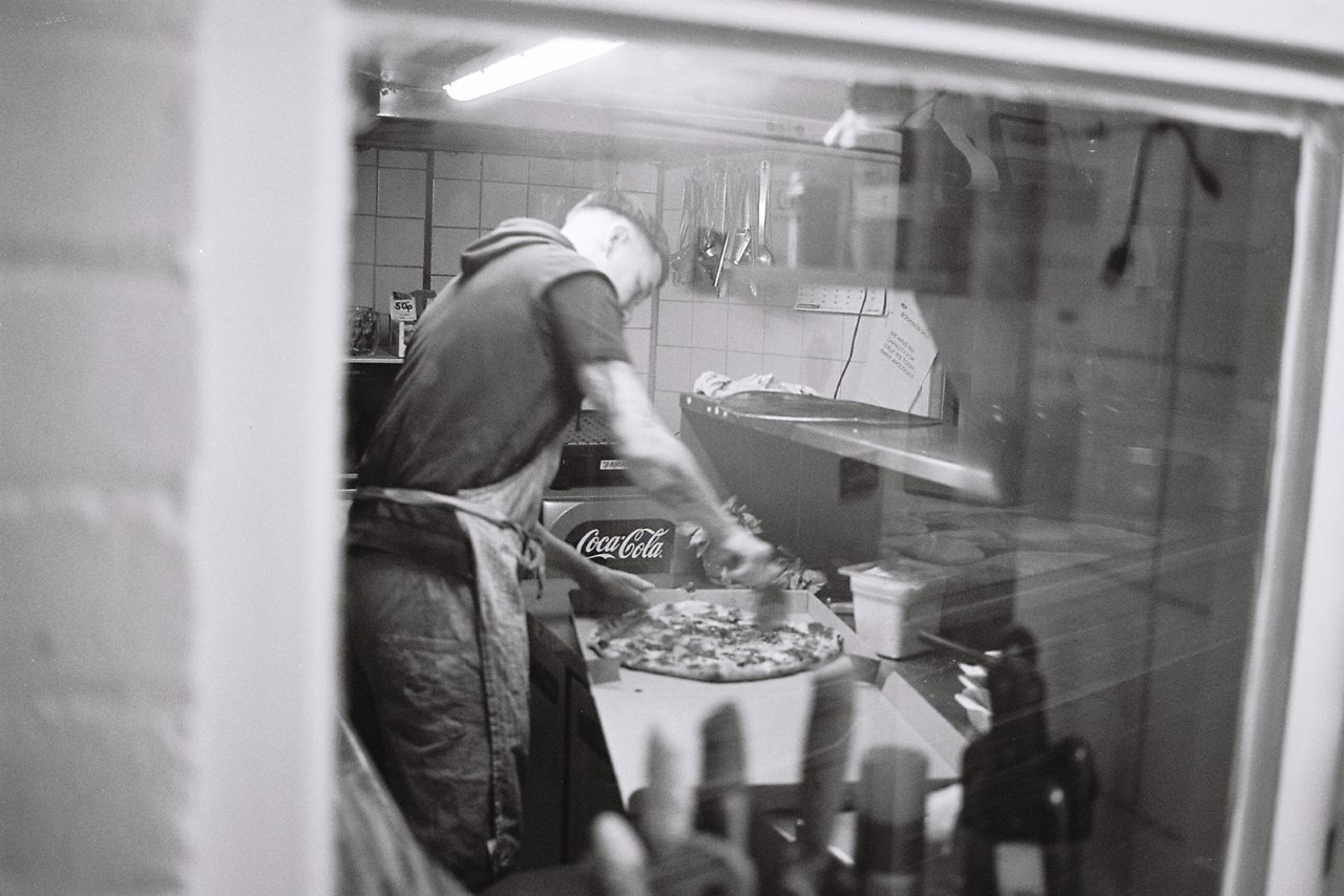 Black and White image of Vincenzo's Pizza in Watford